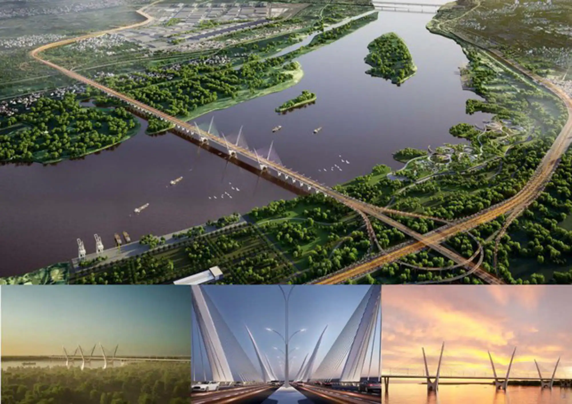 Phối cảnh cầu Thượng Cát nối Đan Phượng với Mê Linh